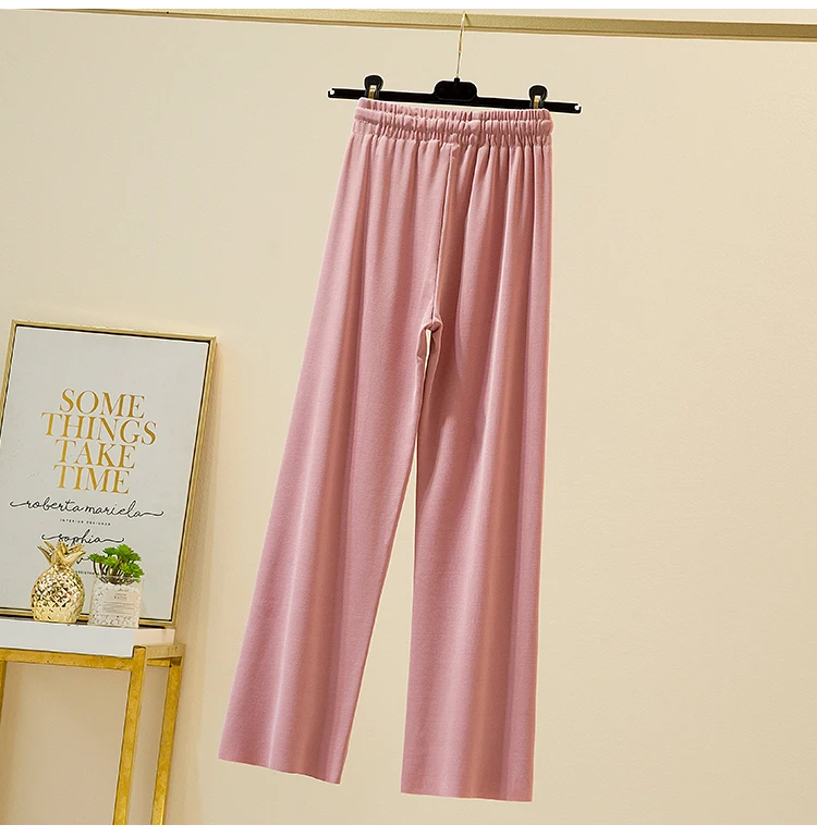 Slacks Women's Loose Summer Pants Soft Ice Silk Ankle-Length Black Wide Leg Pants Grey Khaki Women High Waisted Trousers 2026