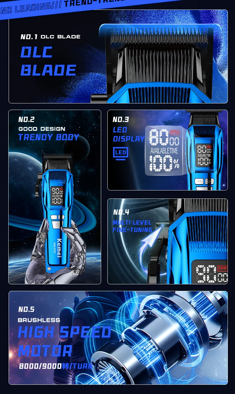 Kemei Trimmer KM-2797 Rechargeable Electric Hair Clippers Set LCD Shaver KM-1112 Dry And Wet Shaving Machine Cordless Kit