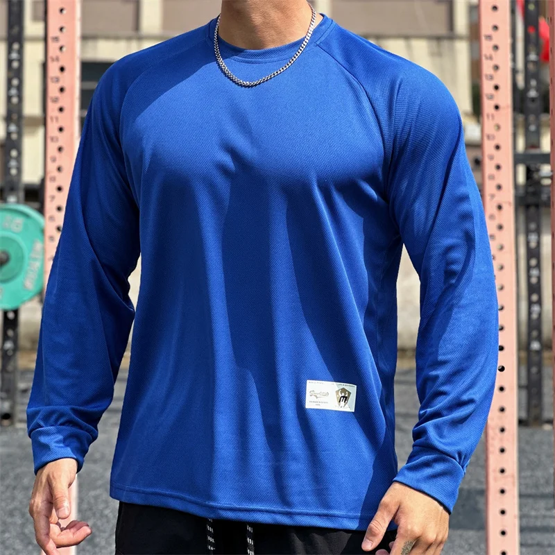 High Quality Autumn Men Long Sleeved T-Shirt Fashion Sport Round Collar Fitness Running Mesh Breathability Training T-Shirt Men