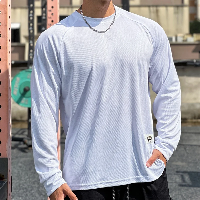 High Quality Autumn Men Long Sleeved T-Shirt Fashion Sport Round Collar Fitness Running Mesh Breathability Training T-Shirt Men