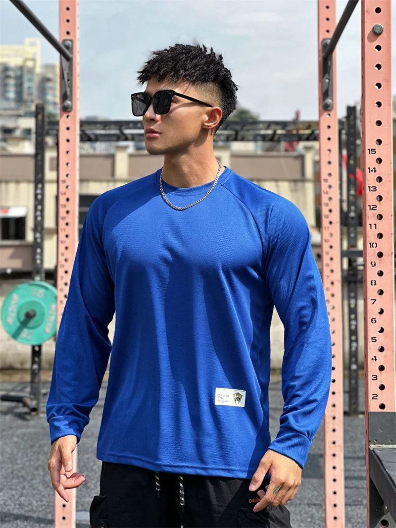 High Quality Autumn Men Long Sleeved T-Shirt Fashion Sport Round Collar Fitness Running Mesh Breathability Training T-Shirt Men