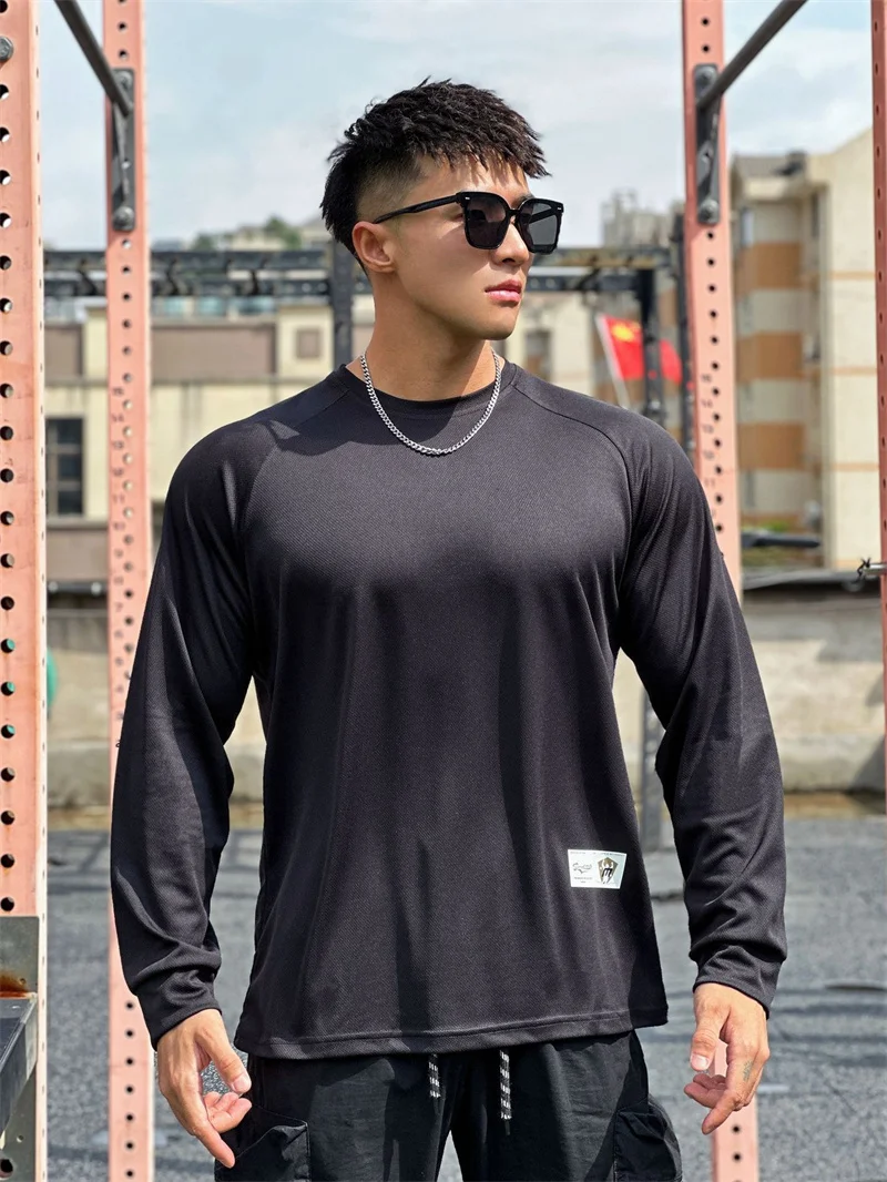 High Quality Autumn Men Long Sleeved T-Shirt Fashion Sport Round Collar Fitness Running Mesh Breathability Training T-Shirt Men