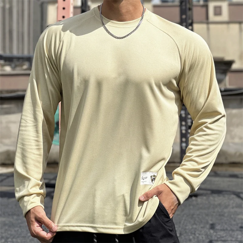 High Quality Autumn Men Long Sleeved T-Shirt Fashion Sport Round Collar Fitness Running Mesh Breathability Training T-Shirt Men