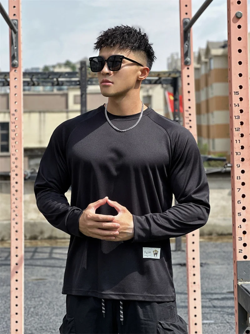 High Quality Autumn Men Long Sleeved T-Shirt Fashion Sport Round Collar Fitness Running Mesh Breathability Training T-Shirt Men