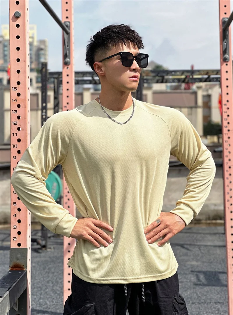 High Quality Autumn Men Long Sleeved T-Shirt Fashion Sport Round Collar Fitness Running Mesh Breathability Training T-Shirt Men