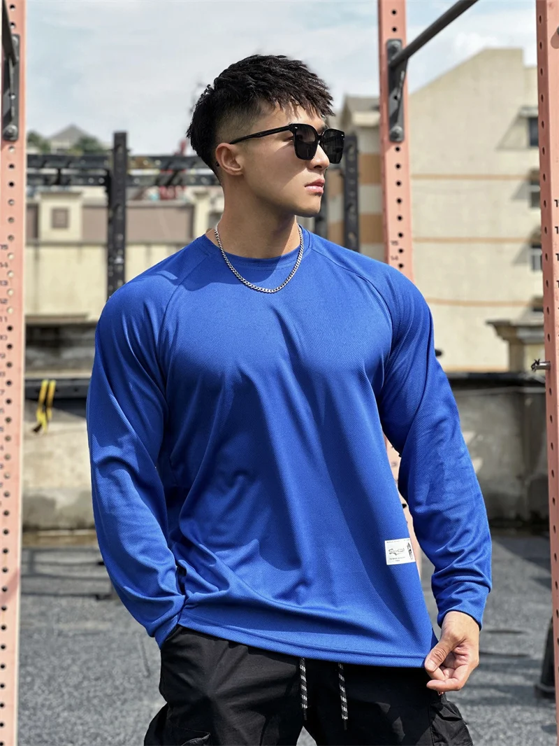 High Quality Autumn Men Long Sleeved T-Shirt Fashion Sport Round Collar Fitness Running Mesh Breathability Training T-Shirt Men
