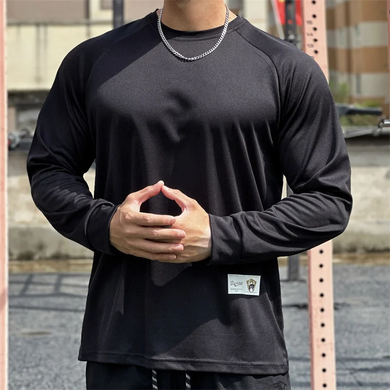 High Quality Autumn Men Long Sleeved T-Shirt Fashion Sport Round Collar Fitness Running Mesh Breathability Training T-Shirt Men