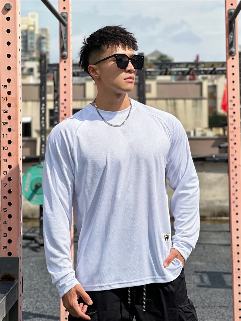 High Quality Autumn Men Long Sleeved T-Shirt Fashion Sport Round Collar Fitness Running Mesh Breathability Training T-Shirt Men