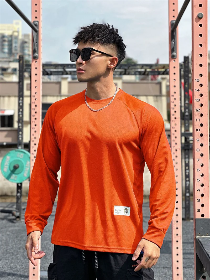 High Quality Autumn Men Long Sleeved T-Shirt Fashion Sport Round Collar Fitness Running Mesh Breathability Training T-Shirt Men