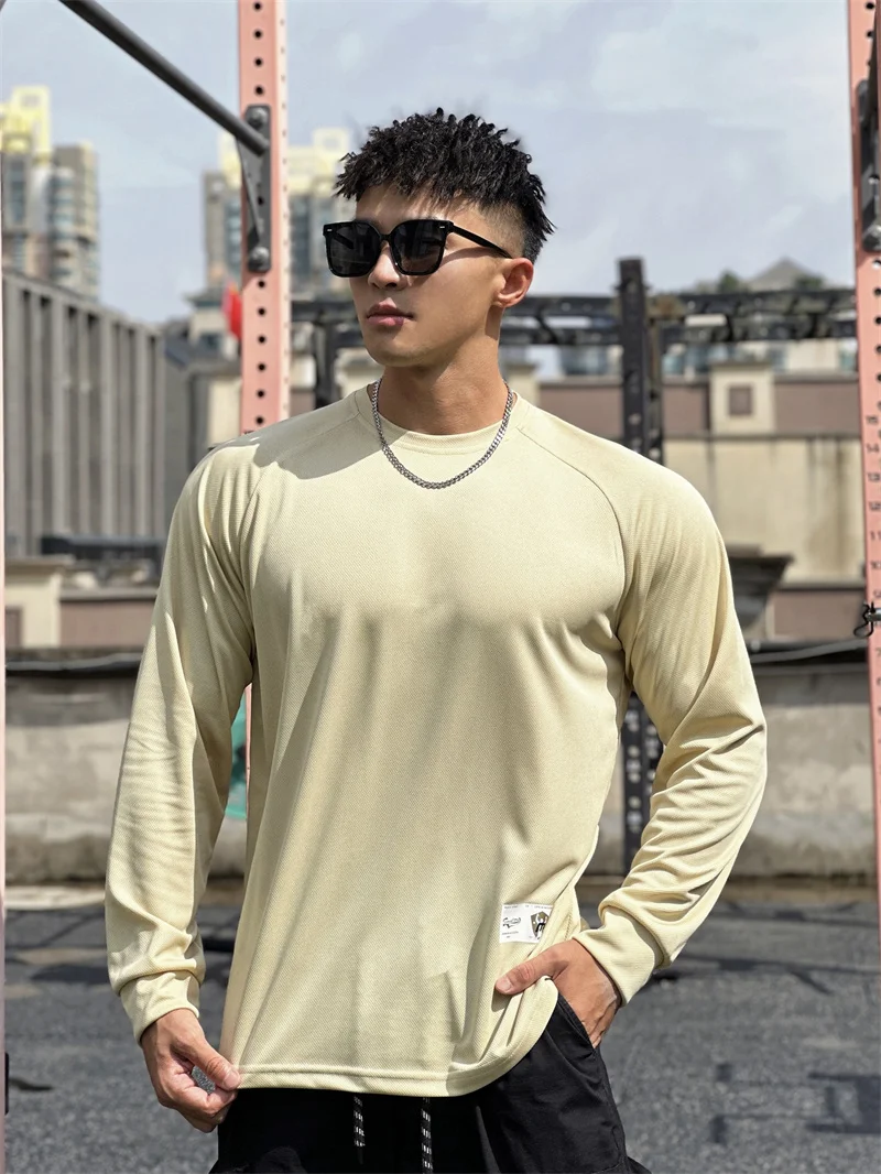 High Quality Autumn Men Long Sleeved T-Shirt Fashion Sport Round Collar Fitness Running Mesh Breathability Training T-Shirt Men