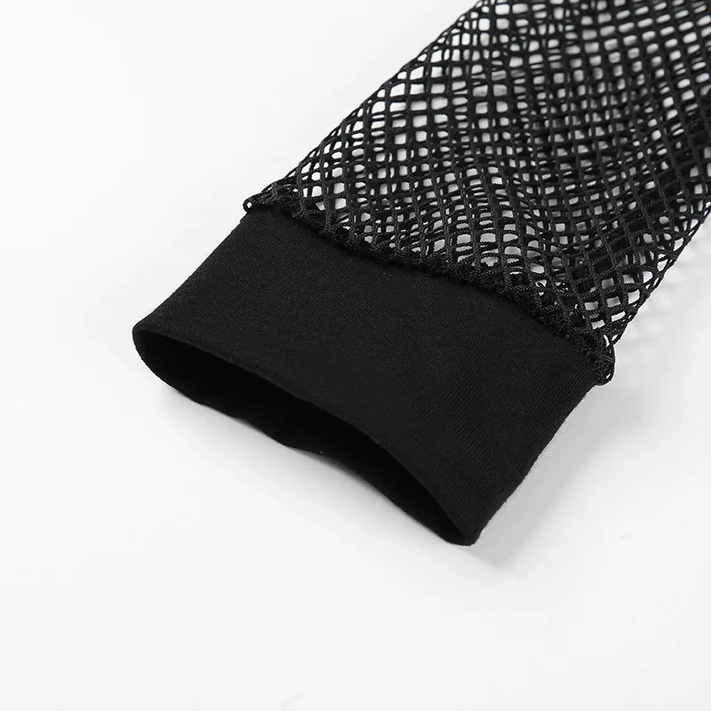 Sexy Black Hollow Out Mesh T-Shirt Female Skinny Crop Top 2024 New Fashion Summer Basic Tops For Women Fishnet Shirt