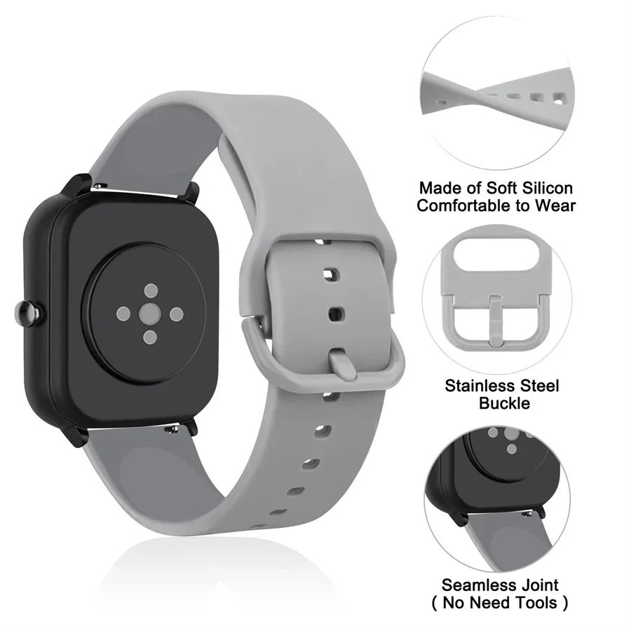 20mm/22mm Silicone band For Amazfit GTS/2/2e/3/4 GTS2 Mini/GTR 4/3/Pro/47mm/GTR2/2e/stratos/3 Bracelet Bip/U/S/lite Watch strap