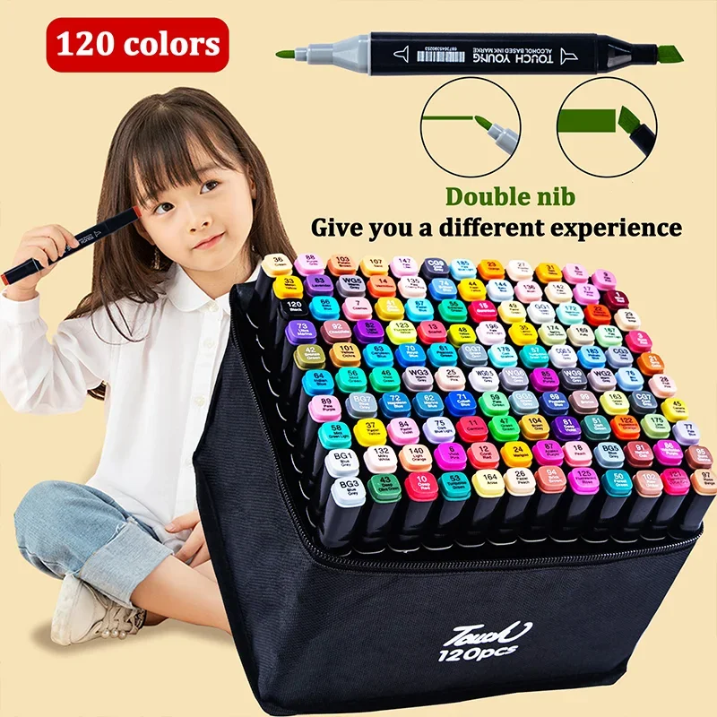 24-80 Colors Artist Double Headed Art Marker Pen Graffiti Manga Sketch Based Soft Brush For School Markers Art Supplies