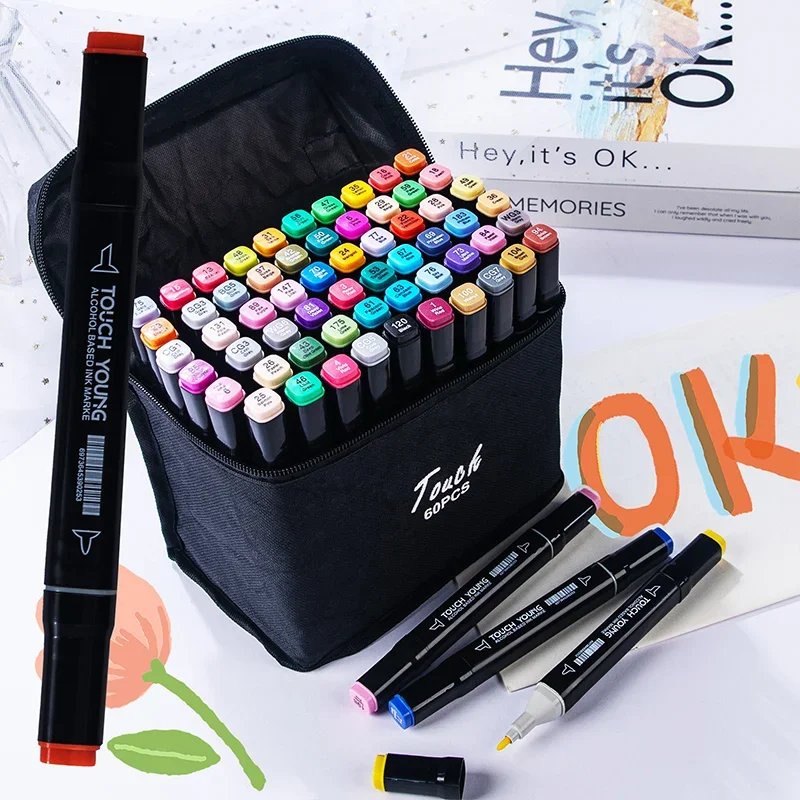 24-80 Colors Artist Double Headed Art Marker Pen Graffiti Manga Sketch Based Soft Brush For School Markers Art Supplies