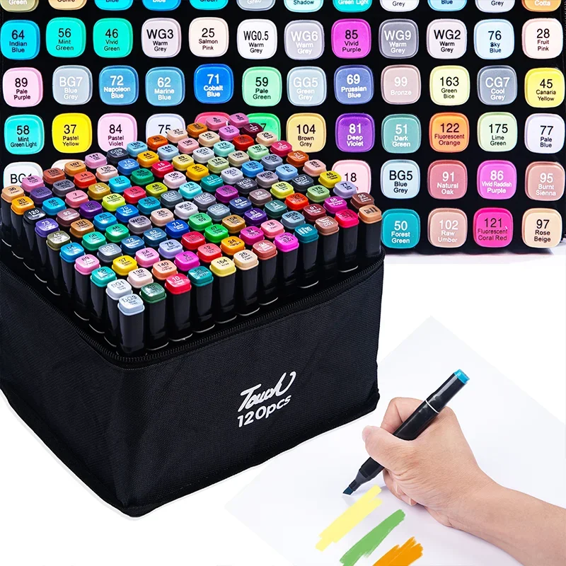 24-80 Colors Artist Double Headed Art Marker Pen Graffiti Manga Sketch Based Soft Brush For School Markers Art Supplies