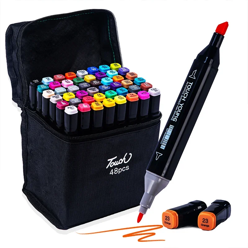 24-80 Colors Artist Double Headed Art Marker Pen Graffiti Manga Sketch Based Soft Brush For School Markers Art Supplies