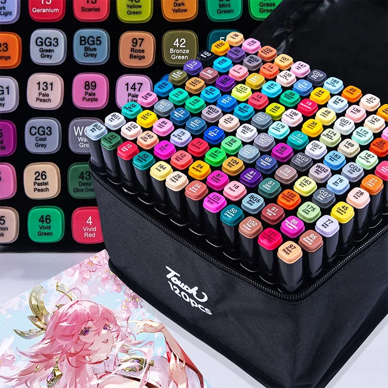 24-80 Colors Artist Double Headed Art Marker Pen Graffiti Manga Sketch Based Soft Brush For School Markers Art Supplies