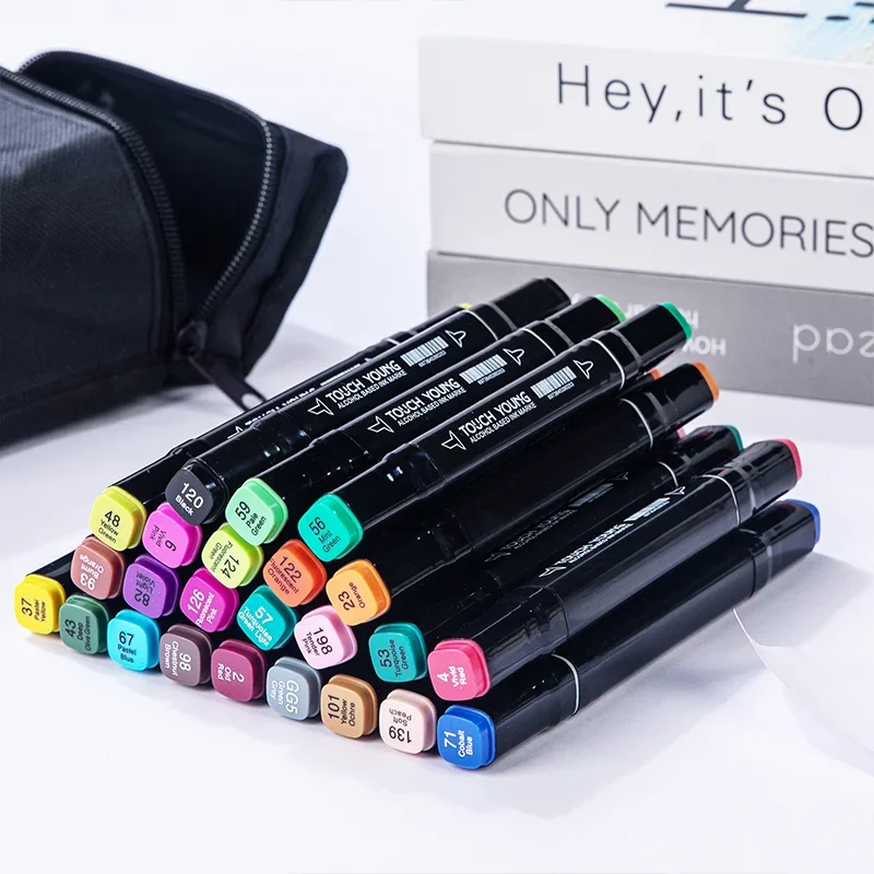 24-80 Colors Artist Double Headed Art Marker Pen Graffiti Manga Sketch Based Soft Brush For School Markers Art Supplies