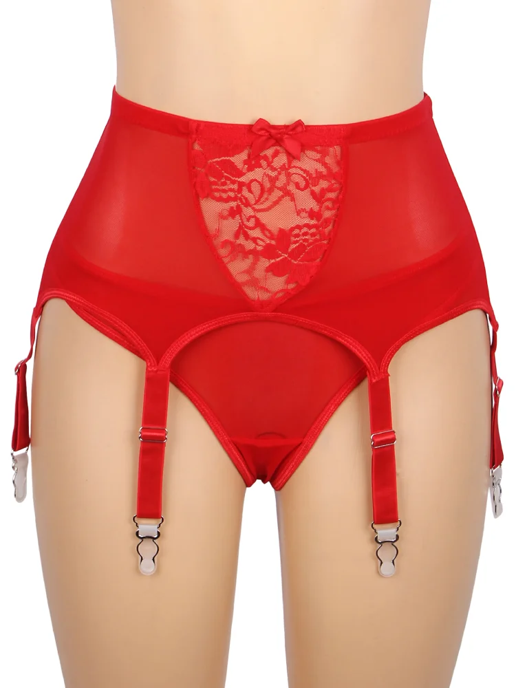 Comeondear Sexy Garter Black Suspenders With 6 Strong Strap Women's White Lace High Waist Belt For Stockings Plus Size Lingerie
