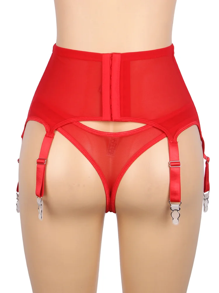 Comeondear Sexy Garter Black Suspenders With 6 Strong Strap Women's White Lace High Waist Belt For Stockings Plus Size Lingerie