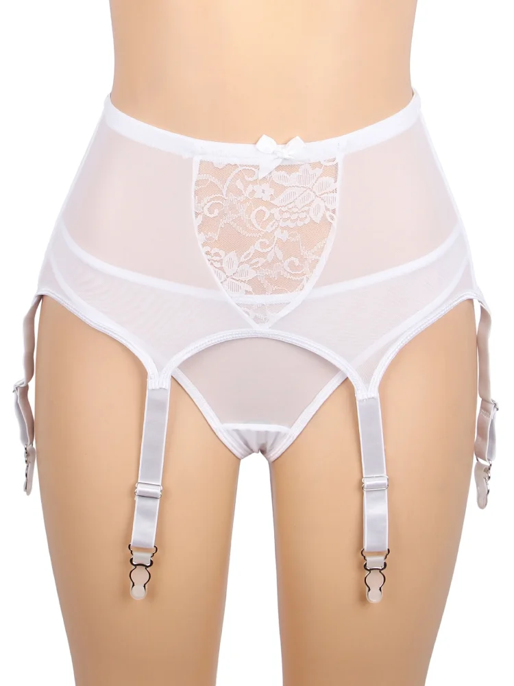 Comeondear Sexy Garter Black Suspenders With 6 Strong Strap Women's White Lace High Waist Belt For Stockings Plus Size Lingerie
