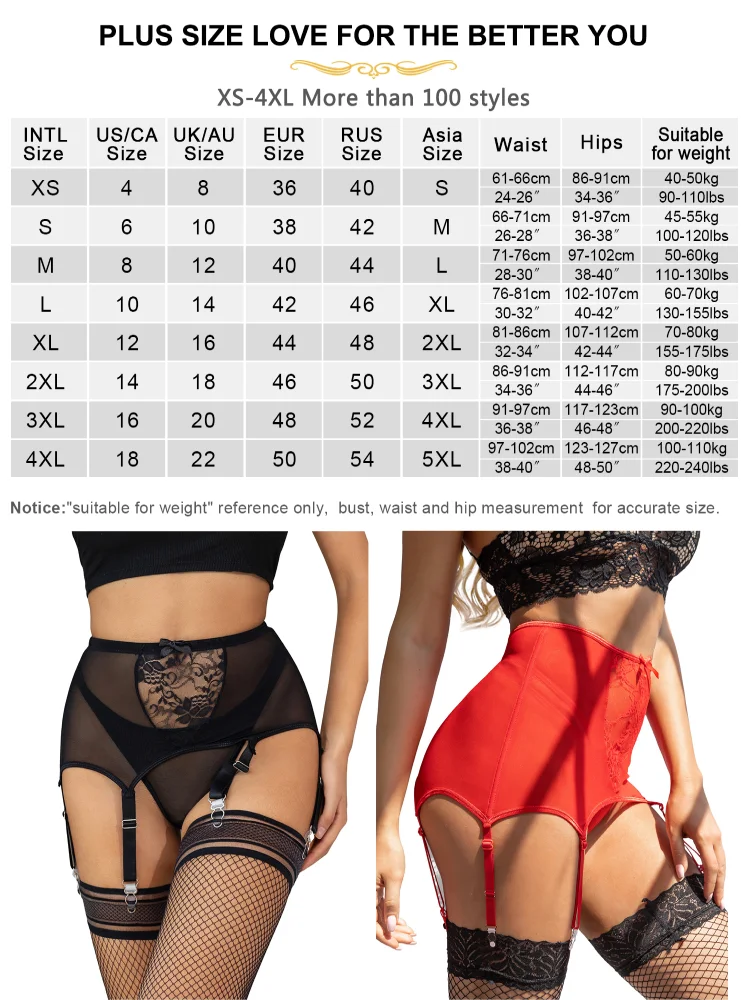 Comeondear Sexy Garter Black Suspenders With 6 Strong Strap Women's White Lace High Waist Belt For Stockings Plus Size Lingerie