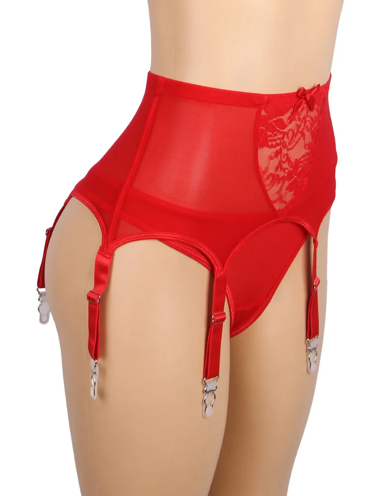 Comeondear Sexy Garter Black Suspenders With 6 Strong Strap Women's White Lace High Waist Belt For Stockings Plus Size Lingerie