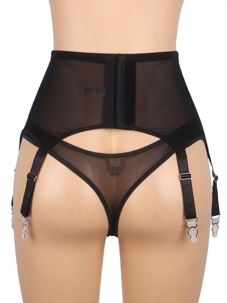 Comeondear Sexy Garter Black Suspenders With 6 Strong Strap Women's White Lace High Waist Belt For Stockings Plus Size Lingerie