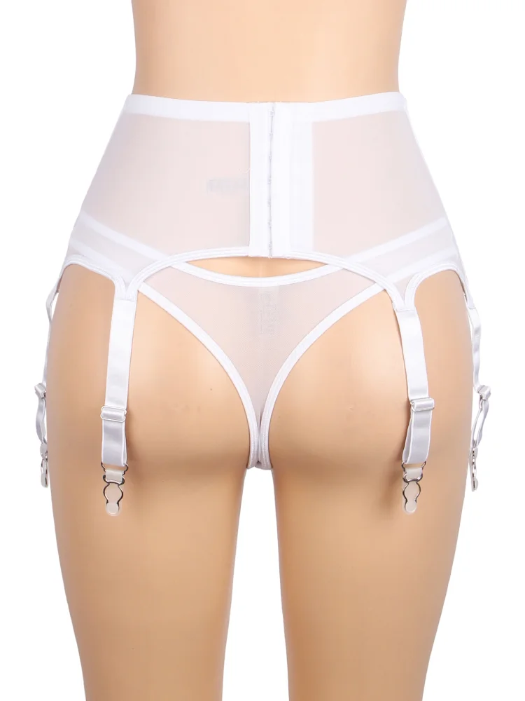 Comeondear Sexy Garter Black Suspenders With 6 Strong Strap Women's White Lace High Waist Belt For Stockings Plus Size Lingerie