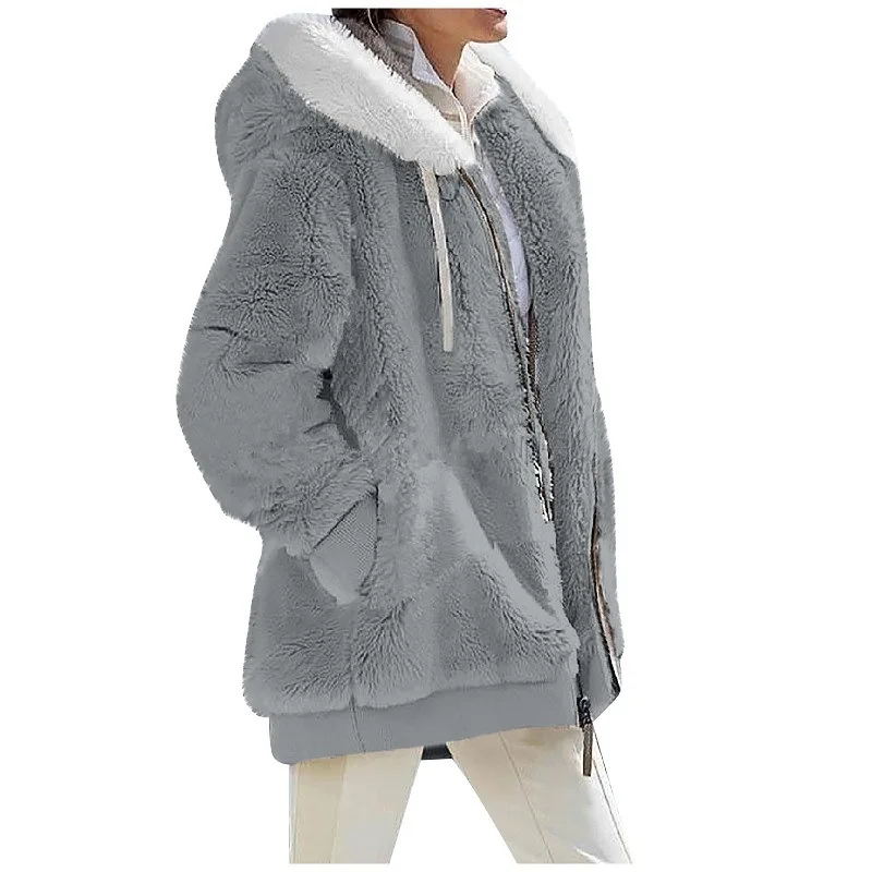 New Style Winter Fashion Women's Coat Casual Hooded Zipper Ladies Clothes Cashmere Women Fleece Jacket Solid Color Ladies Coats