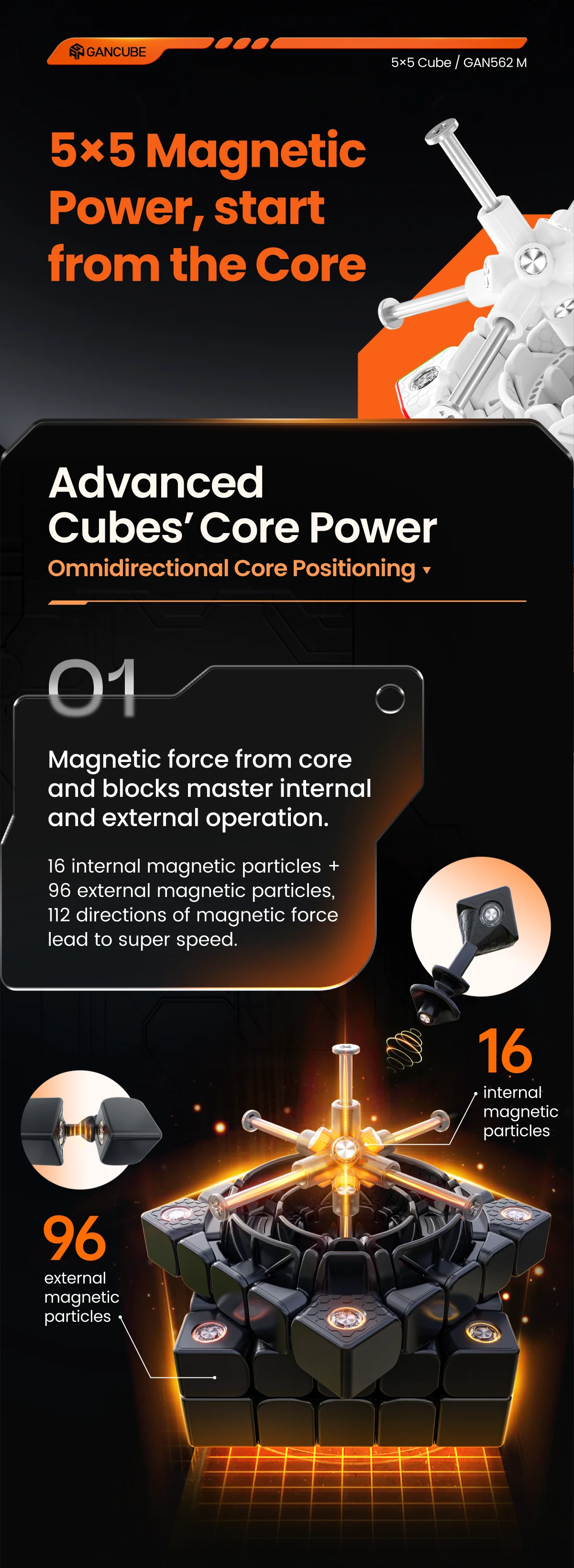 GAN 562 M 5X5 Magnetic Magic Speed Cube Stickerless Professional Fidget Toys GAN 562M Maglev UV Cubo Magico Puzzle