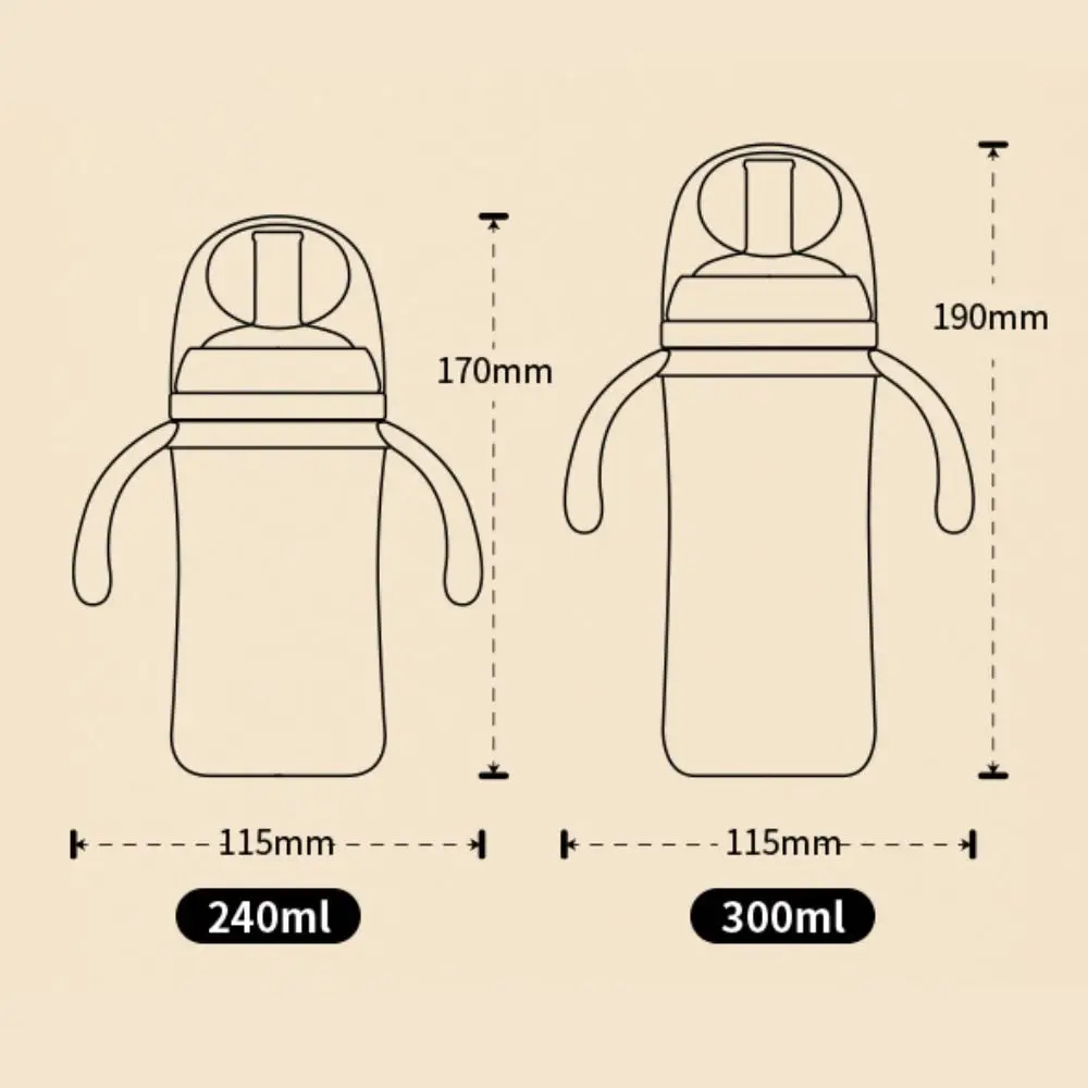 High capacity 240ml/300ml Straw Cup PP Material 5CM Wide Neck Nursing Bottle Anti-Colic BPA Free Milk Bottle Baby Kids