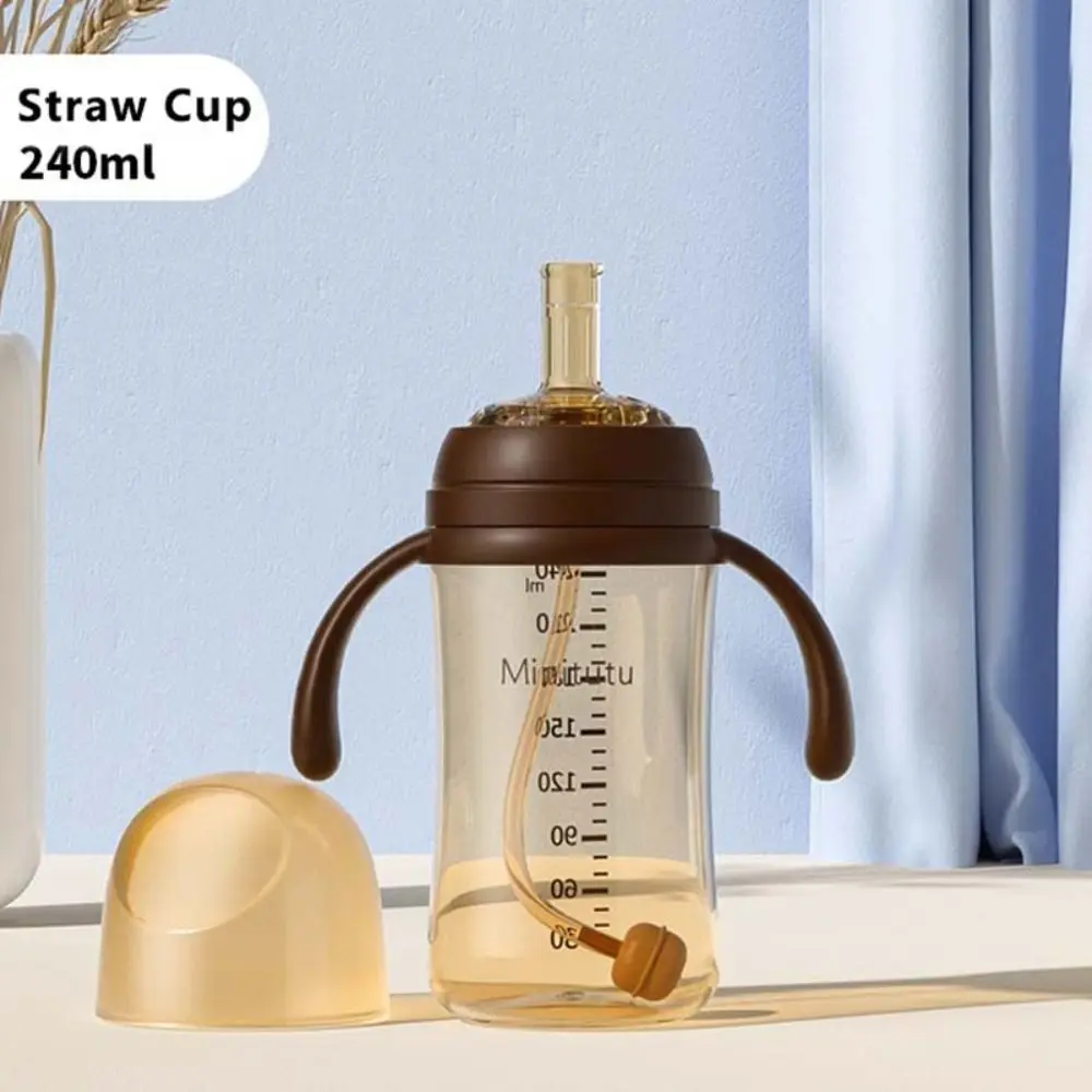 High capacity 240ml/300ml Straw Cup PP Material 5CM Wide Neck Nursing Bottle Anti-Colic BPA Free Milk Bottle Baby Kids