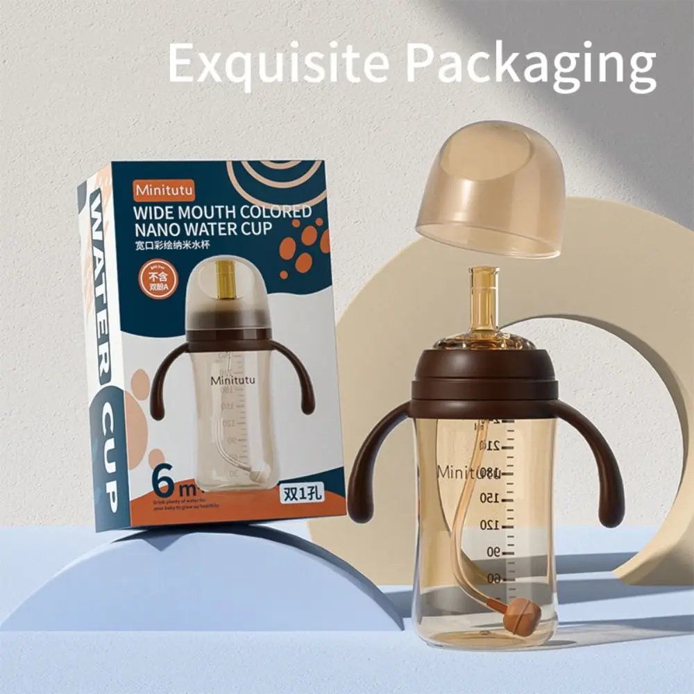 High capacity 240ml/300ml Straw Cup PP Material 5CM Wide Neck Nursing Bottle Anti-Colic BPA Free Milk Bottle Baby Kids