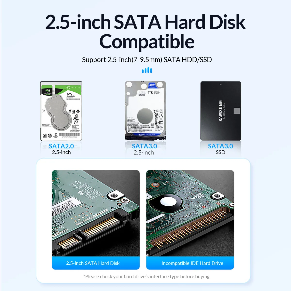 ORICO 2.5'' HDD Enclosure SATA to USB3.0 External Hard Drive Case for SSD Disk HDD Box Type C 3.0 Case HD External HDD Enclosure