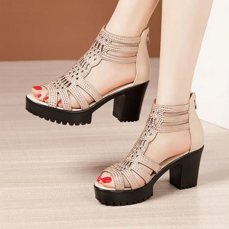 New Women's Fish Mouth Shoes Wedges Hollow Out Anti slip Sandals Ladies Casual Low Heel Sandals Fashion open toe Mujer Footwear