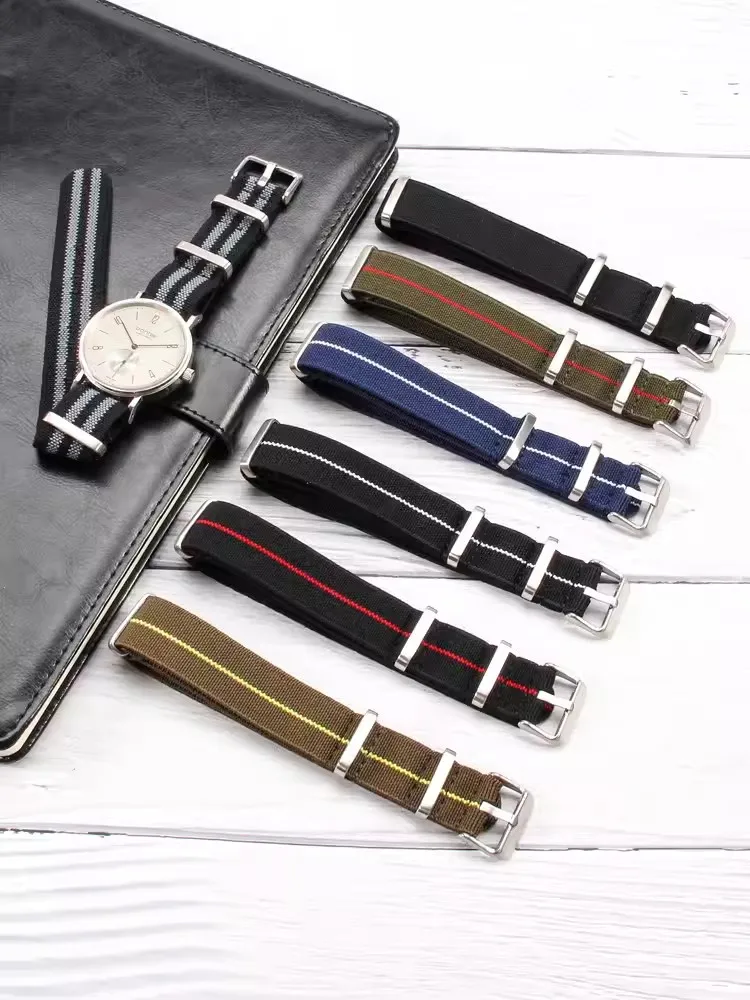 Elastic Nylon Watchband 60s French Troops Parachute Bag Nato Strap 18mm 20mm 22mm Smartwatch Outdoor Sport waterproof bracelet