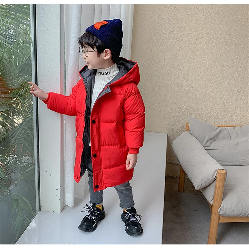 Kids Down Long Outerwear Winter Autumn Teen Cotton Clothes Boys Girls Cotton-Padded Parka Coats Big Children Thicken Warm Jacket