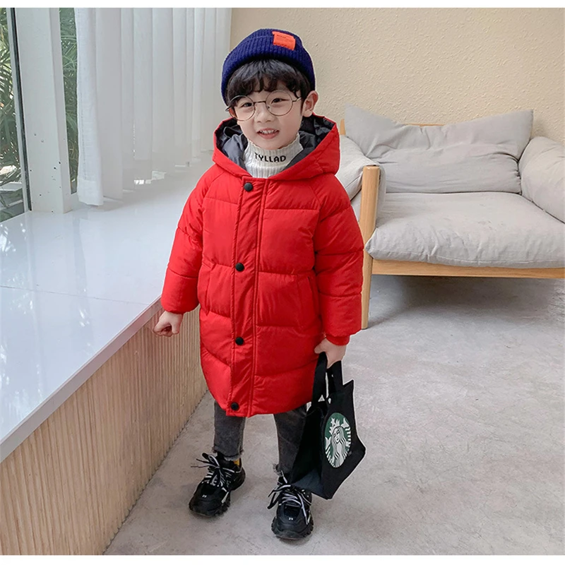 Kids Down Long Outerwear Winter Autumn Teen Cotton Clothes Boys Girls Cotton-Padded Parka Coats Big Children Thicken Warm Jacket