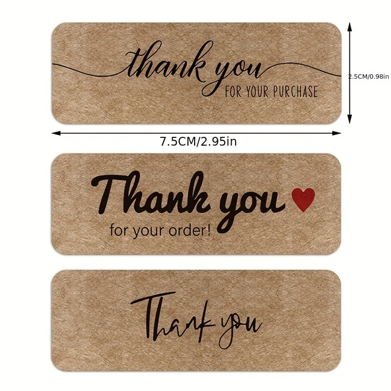 Hank You for Your Order Stickers Kraft Paper Sealing Stickers Rectangular Stickers for Shop Bakery Thank Customers Gifts