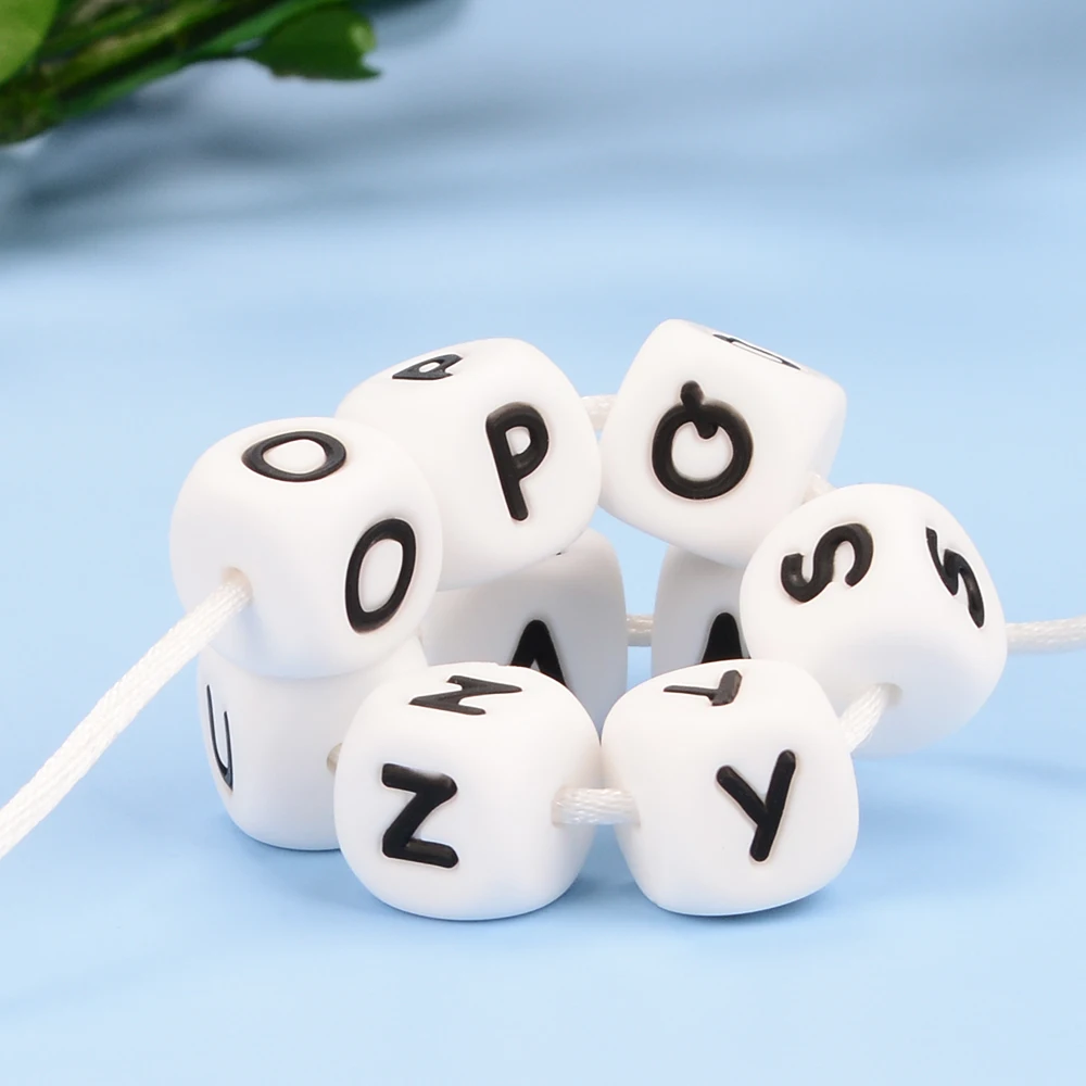 LOFCA 40PCS/Lot Alphabet 12mm Food Grade Letter Silicone Beads Baby Bead Pacifier Chain BPA Free  for Name Make DIY Necklace