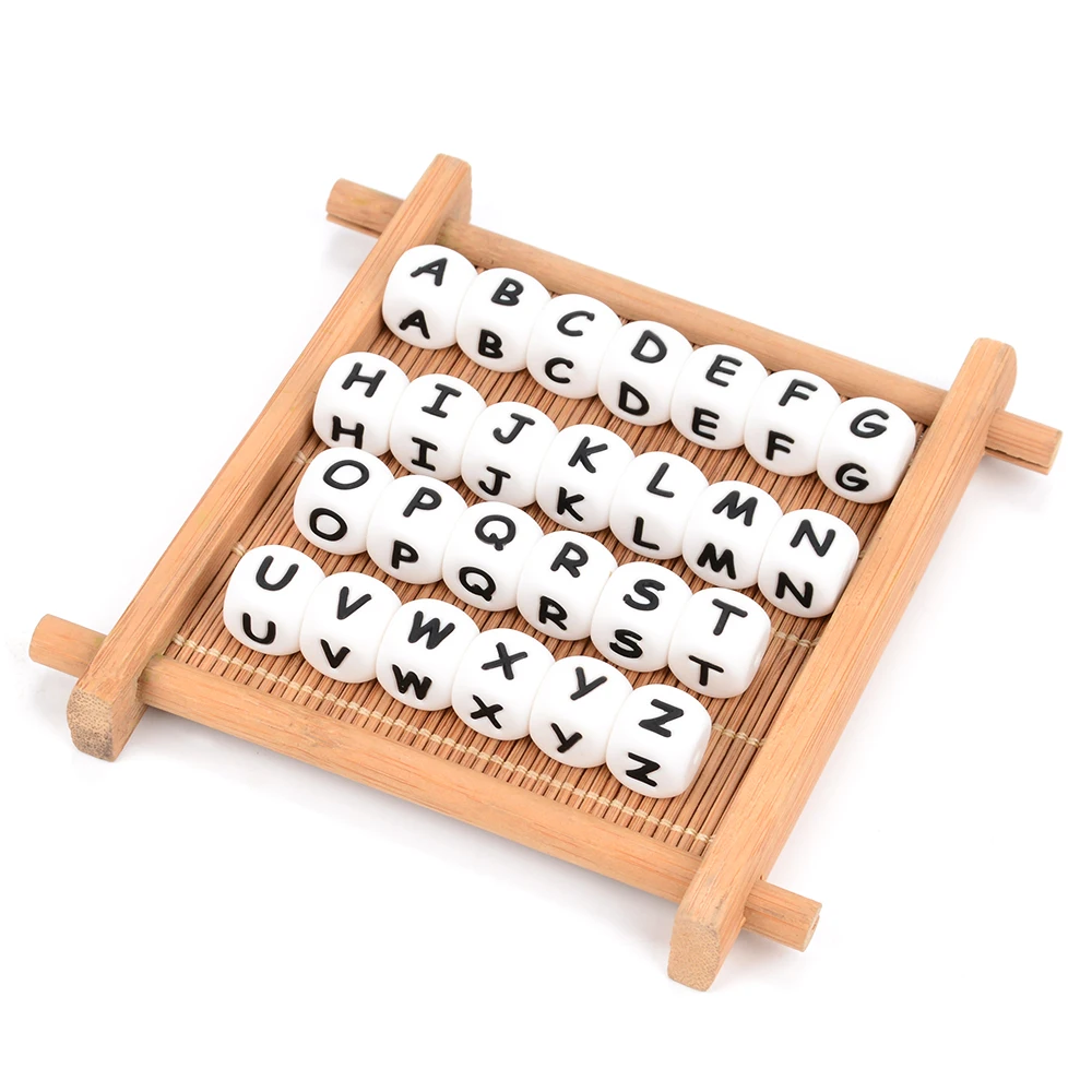 LOFCA 40PCS/Lot Alphabet 12mm Food Grade Letter Silicone Beads Baby Bead Pacifier Chain BPA Free  for Name Make DIY Necklace