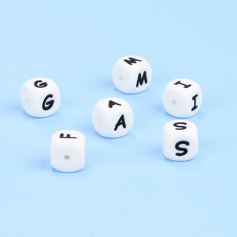 LOFCA 40PCS/Lot Alphabet 12mm Food Grade Letter Silicone Beads Baby Bead Pacifier Chain BPA Free  for Name Make DIY Necklace