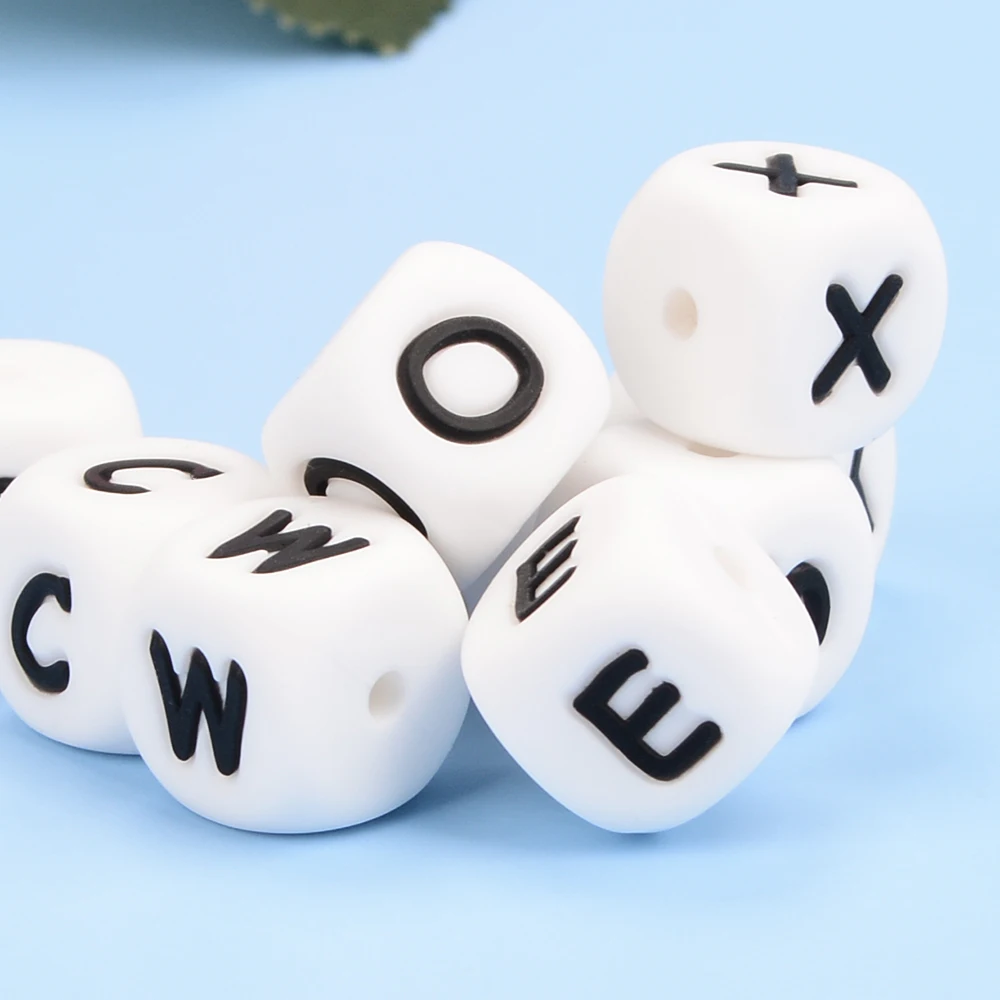 LOFCA 40PCS/Lot Alphabet 12mm Food Grade Letter Silicone Beads Baby Bead Pacifier Chain BPA Free  for Name Make DIY Necklace