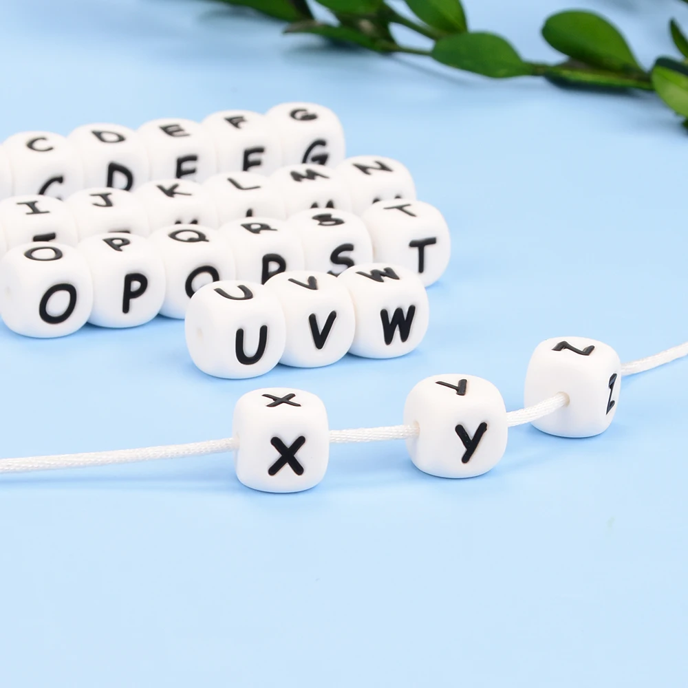 LOFCA 40PCS/Lot Alphabet 12mm Food Grade Letter Silicone Beads Baby Bead Pacifier Chain BPA Free  for Name Make DIY Necklace