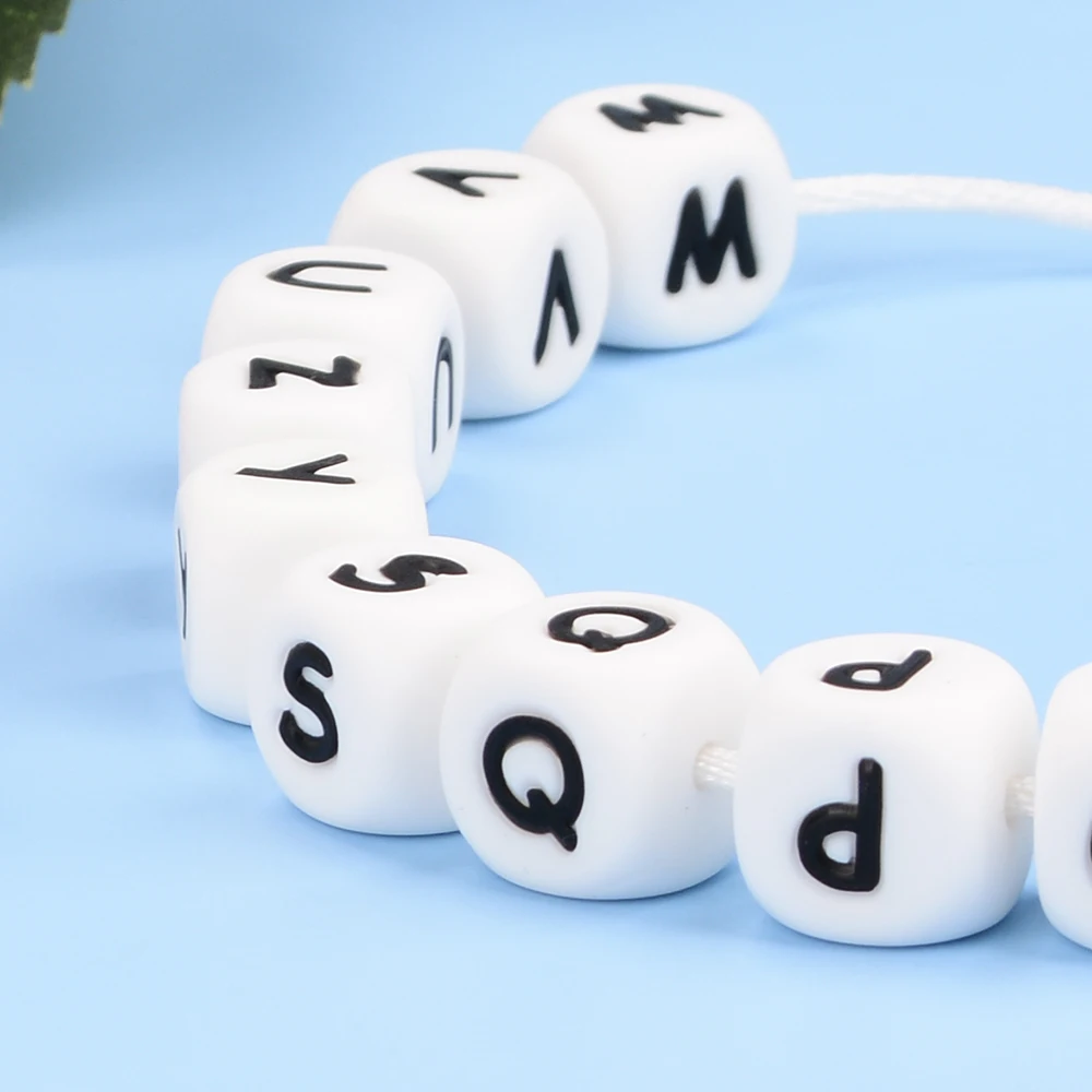 LOFCA 40PCS/Lot Alphabet 12mm Food Grade Letter Silicone Beads Baby Bead Pacifier Chain BPA Free  for Name Make DIY Necklace