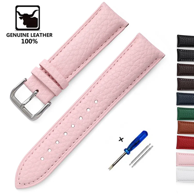 Litchi Pattern Calfskin Watch Band Bracelet 14mm 16mm 18mm 20mm 22mm Replacement Universal Bracelet Soft Watchbands