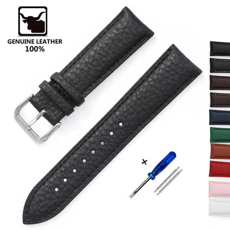 Litchi Pattern Calfskin Watch Band Bracelet 14mm 16mm 18mm 20mm 22mm Replacement Universal Bracelet Soft Watchbands