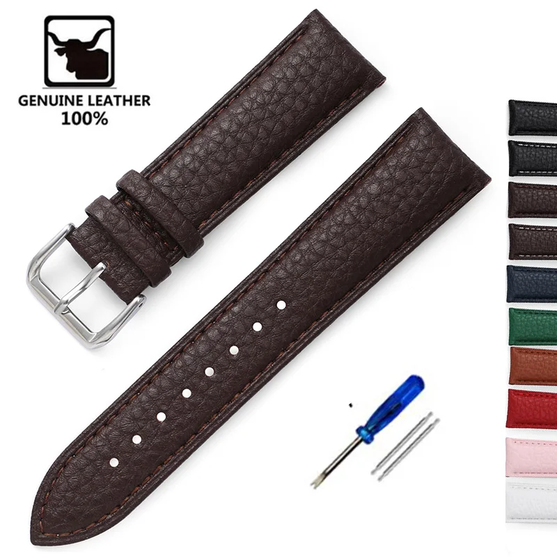 Litchi Pattern Calfskin Watch Band Bracelet 14mm 16mm 18mm 20mm 22mm Replacement Universal Bracelet Soft Watchbands