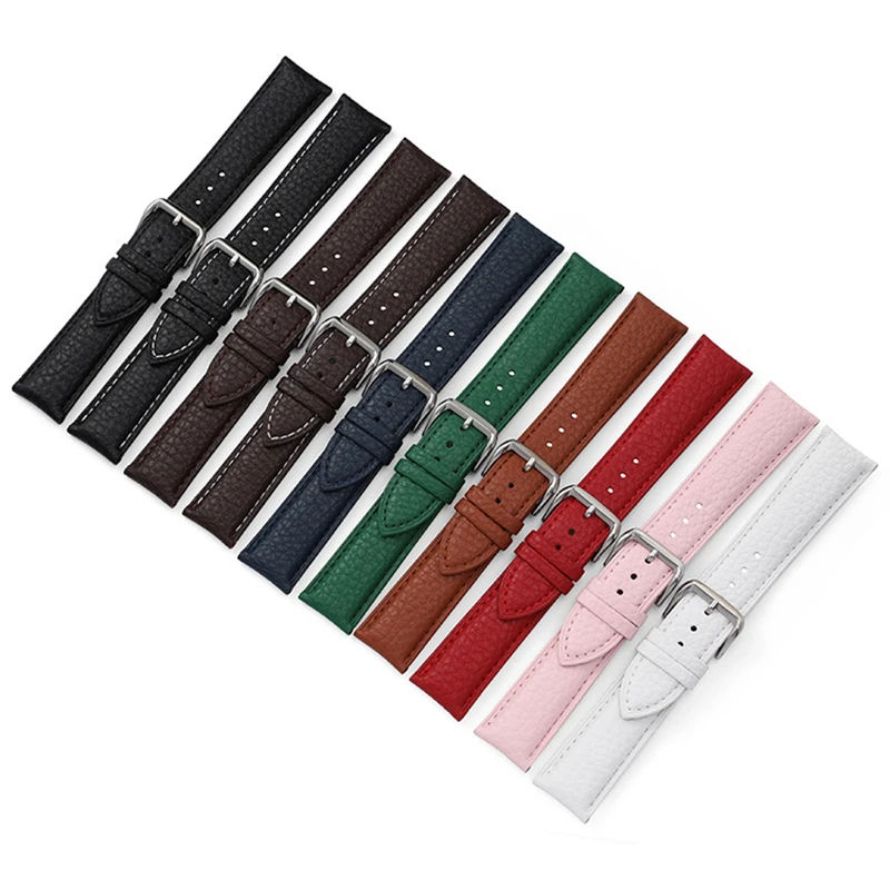 Litchi Pattern Calfskin Watch Band Bracelet 14mm 16mm 18mm 20mm 22mm Replacement Universal Bracelet Soft Watchbands
